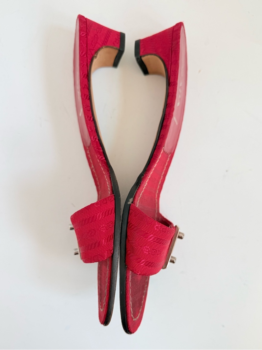Vintage Prada Red Logo Print Slide Sandals Heels 39.5 Y2K Archive Mules - Picture 4 of 8
